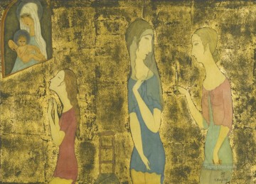  Vierge Arte - LA VIERGE ET TROIS DAMES Leonard Tsuguharu Foujita Japonés